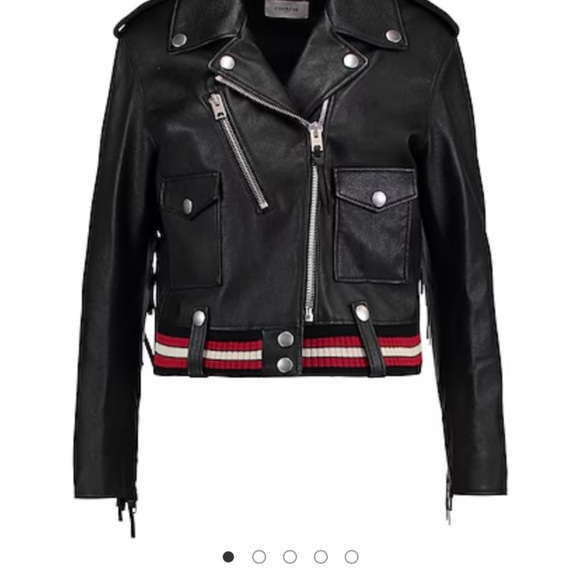 Coach Black Leather Jacket with Fringe and Ribbed Hem - Picture 6 of 6